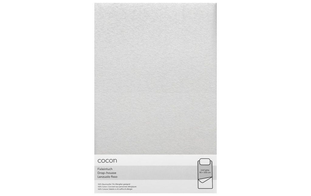 COCON Drap-housse Jersey 90-100 x 200 cm, Gris clair