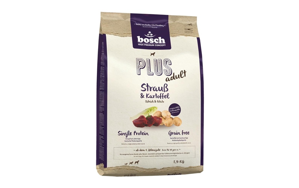 Bosch Tiernahrung Aliments mi-humides pour animaux Adulte doux, Strauss & Potato, 2.5 kg
