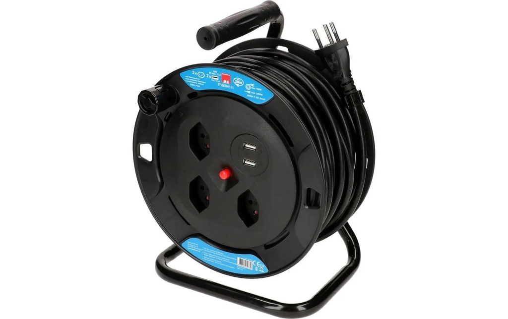 Max Hauri Bobine de câble 20 m, 3x T13, 2x USB Noir