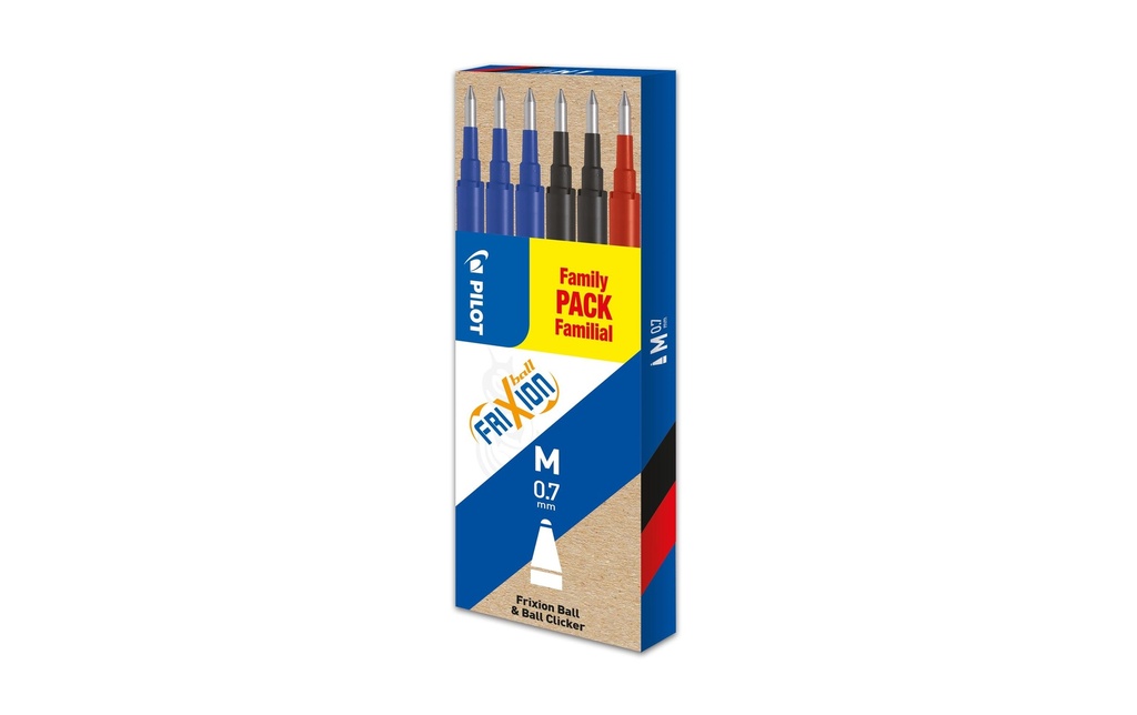 Pilot Cartouche FriXion Refill 6 pièces 0.7 mm, Bleu/Rouge/Noir