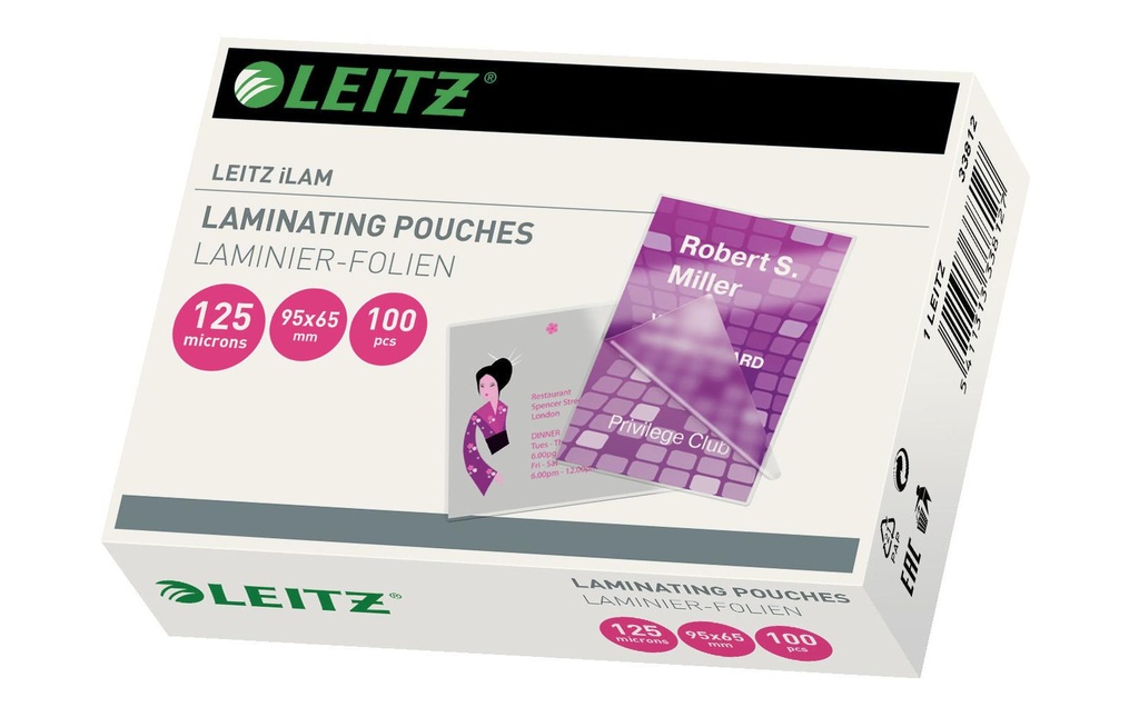 Leitz Film laminé 65 x 95 mm, 125 µm, 100 pièces, brillant