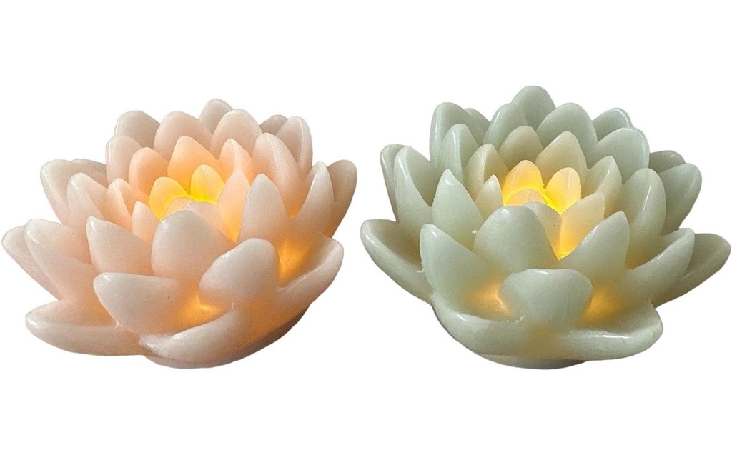 Dameco Bougie de cire LED Fleur de lotus Lot de 2 rose et vert turquoise