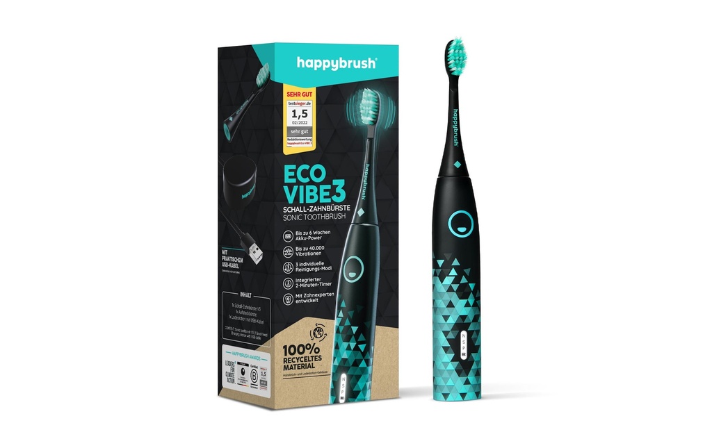 happybrush Brosse à dents sonique Eco Vibe 3 Blackmint