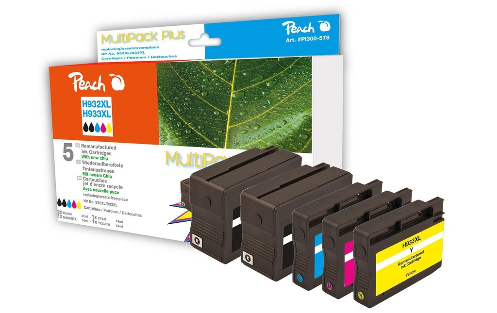 Peach Kits d’encre HP Nr. 932XL / 933XL C, M, Y, 2x BK