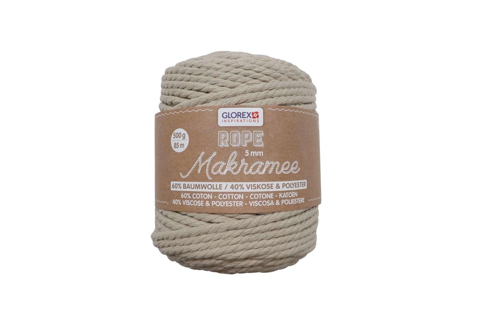 Glorex Laine Macramé Corde tordue 5 mm, 500 g, Beige