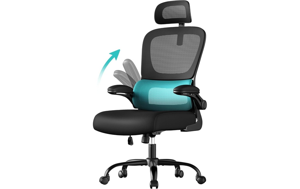 Songmics Chaise de bureau avec accoudoirs Noir