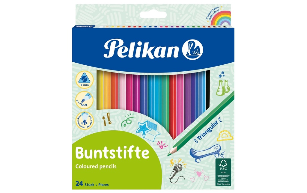 Pelikan Crayons de couleur triangulaire Mince, set de 24