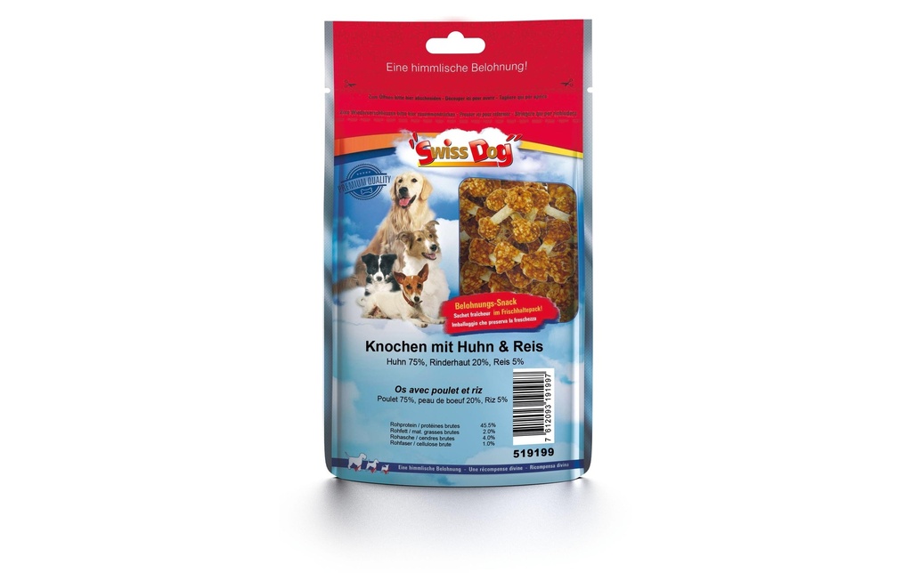 SwissDog Produit à mâcher  Os avec poulet &amp; riz 7 cm