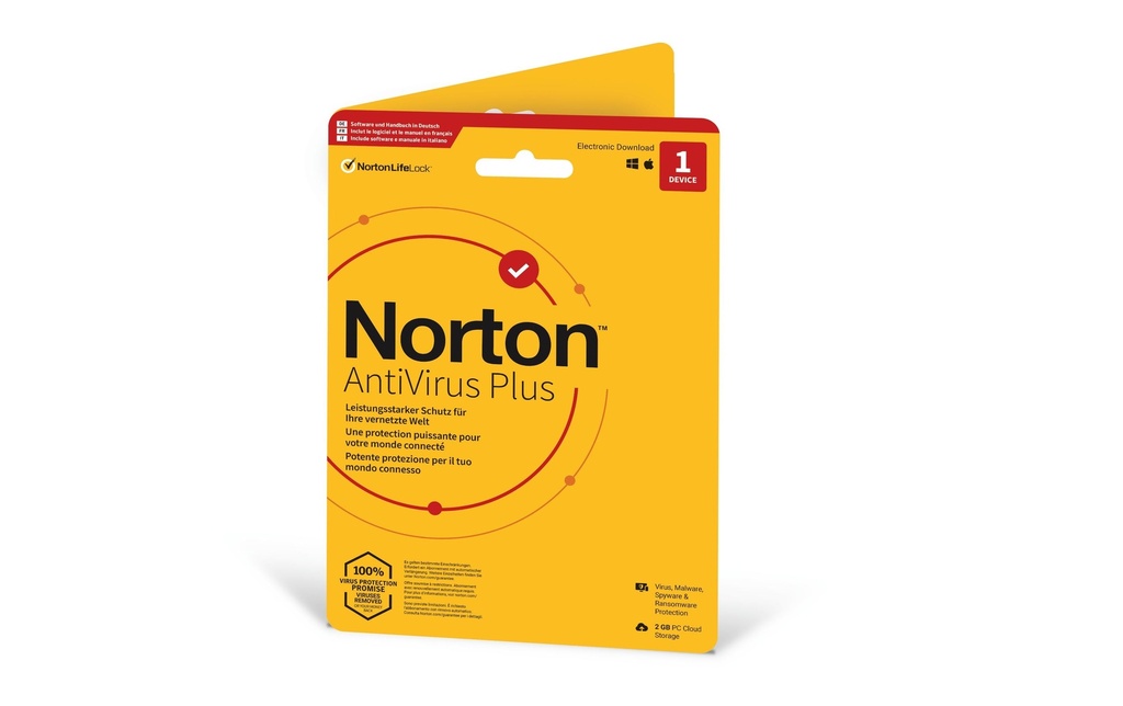 Norton Norton AntiVirus Plus Manchon, 1 an, incluant 2 Go de stockage en nuage