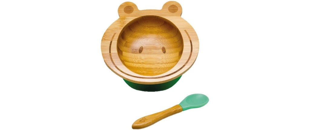 Kleinfuchs Assiette bébé bambou grenouille Vert