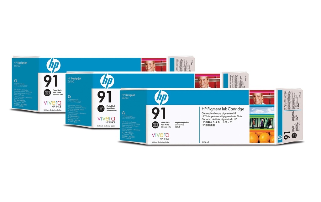 HP Encre Nr. 91 (C9481A) Photo Black (paquet de 3)
