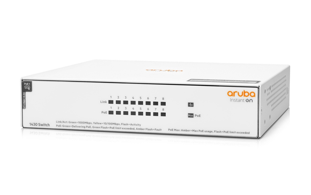 HPE Aruba Networking PoE+ Switch Instant On 1430-8G-PoE 8 Port