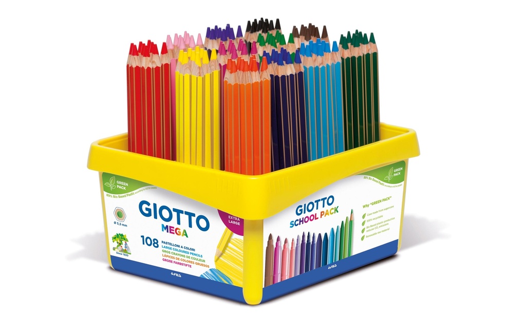 Giotto Crayons de couleur Méga kit scolaire 108 pièces