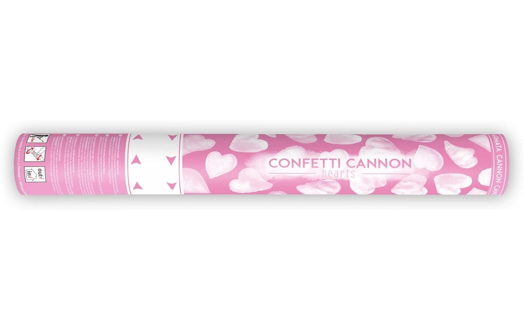 Partydeco Canon à confettis Coeurs Blanc, 40 cm