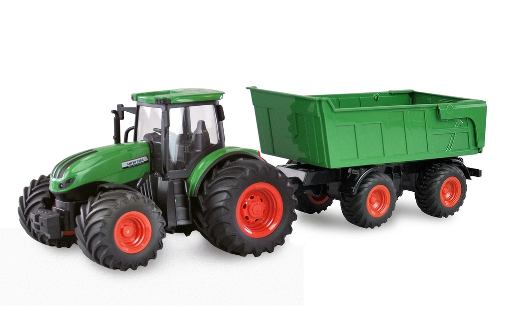 Amewi Tracteur avec remorque à bascule, vert 1:24, RTR