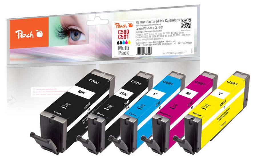 Peach Kits d’encre Canon PGI-580 / CLI-581 BK, PBK, C, M, Y