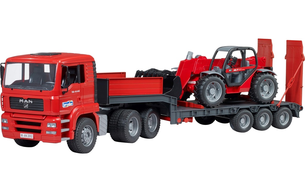 Bruder Spielwaren Camion MAN avec remorque surbaissée
