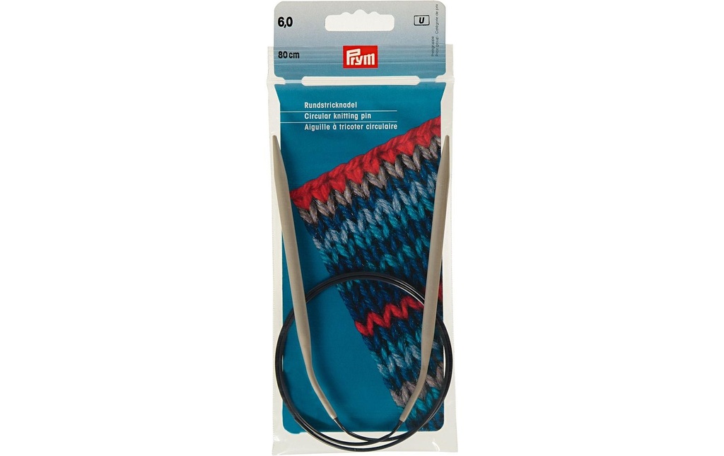 Prym Aiguille à tricoter circulaire Alu, gris 6 mm x 80 cm, 1 pièce