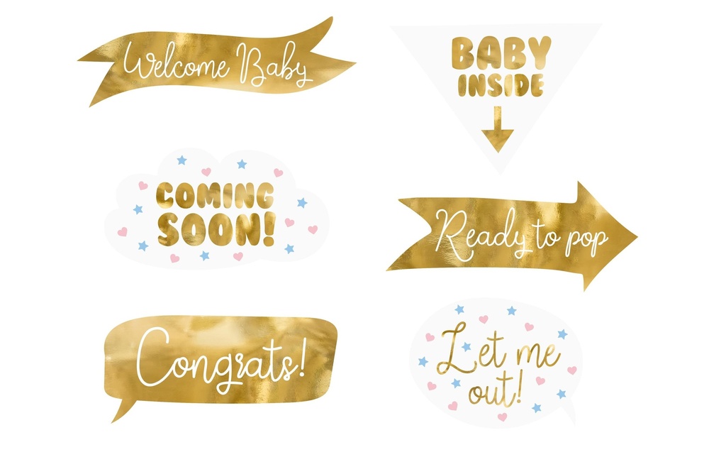 Partydeco Accessoires de fête Baby Shower 6 pièces, or