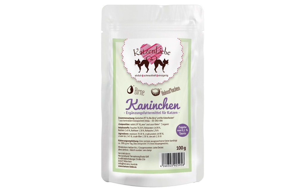 KatzenLiebe Alimentation humide Lapin à la poire bio, 100 g