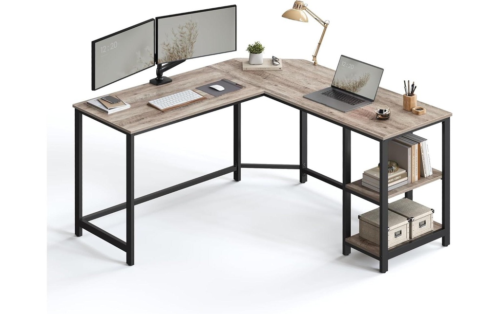 VASAGLE Bureau d'angle Greige Gris/noir 138 cm