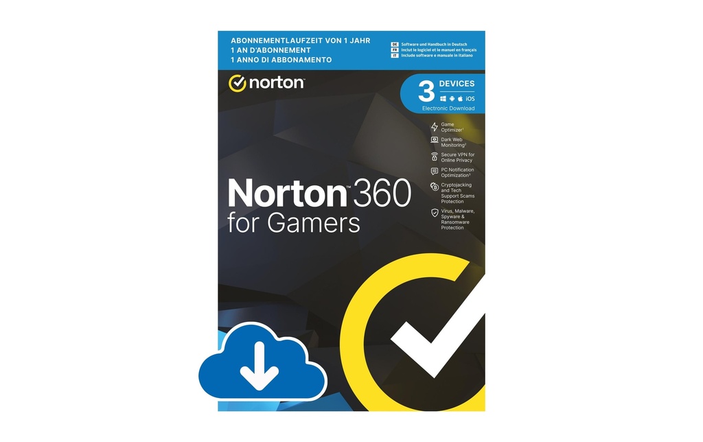 Norton Norton 360 for Gamers ESD, version complète, 3 PC, 1 an