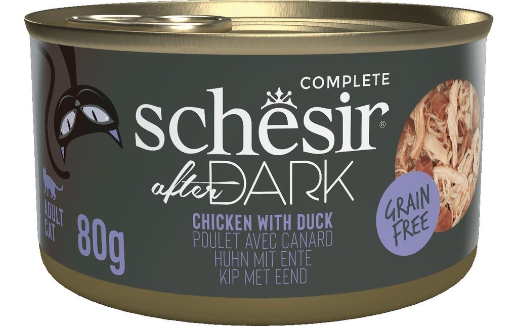 Schesir Alimentation humide after Dark Complete bouillon de poulet au canard, 80 g