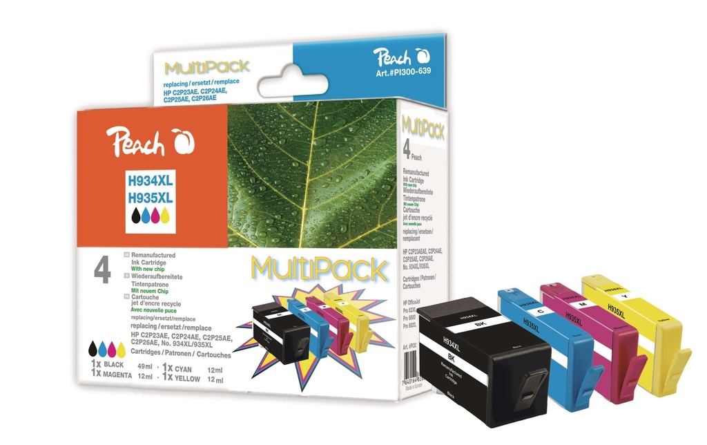 Peach Kits d’encre HP Nr. 934XL / 935XL BK, C, M, Y