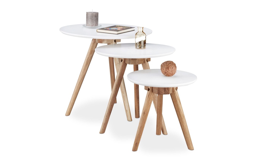 relaxdays Table basse Set de 3 pièces, Brun/Blanc