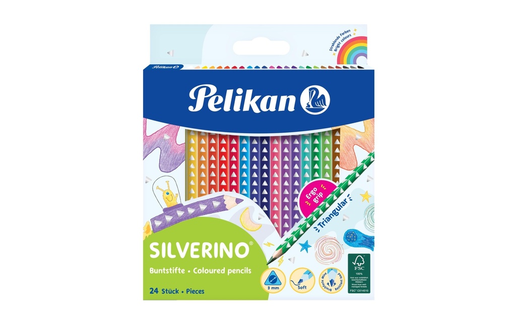 Pelikan Crayons de couleur Silverino Mince, set de 24