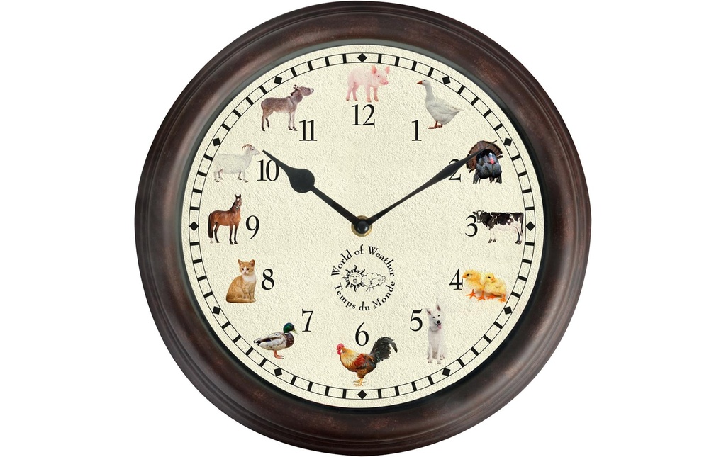 Esschert Design Horloge de jardin avec des bruits d'animaux de la ferme ø 30 cm, Multicolore