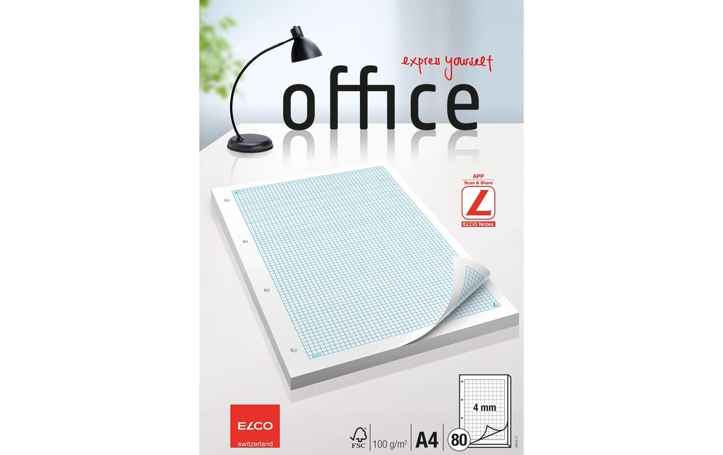 ELCO Bloc à anneaux Office A4 4mm (80 pces)