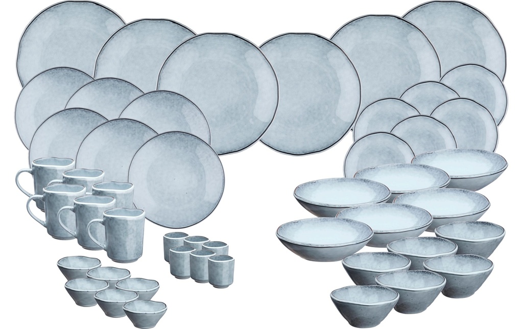 Björn Set d’assiettes Cloud Gris tempête, 48 pièces