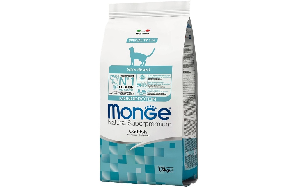 Monge Alimentation sèche Chat Monoprotéine Stérilisé Morue 1.5 kg