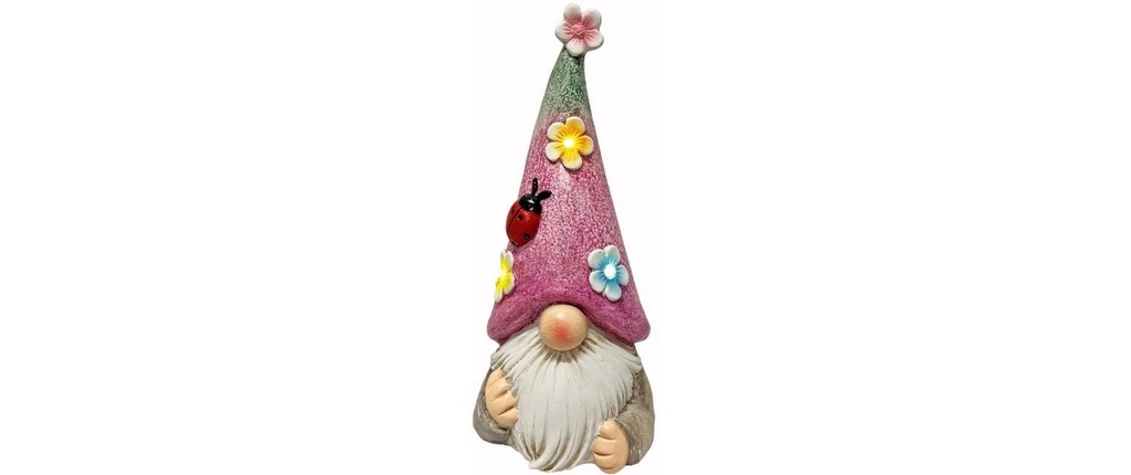Dameco Lutin solaire à LED Été avec chapeau rose Extérieur