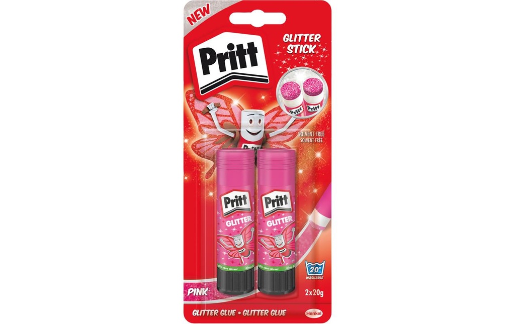 Pritt Lot de bâtons de colle Glitter 20 g, 2 pièces, rose