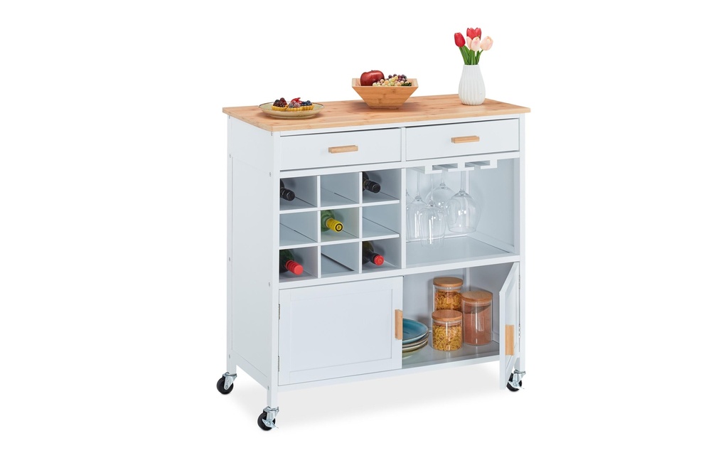 relaxdays Chariot de cuisine 86 x 88.5 x 41 cm, brun / blanc