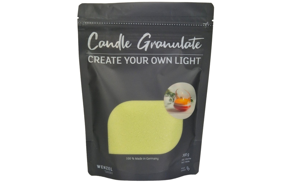 Wenzel Kerzen Granulés de cire sans parfum 300 g, jaune citron