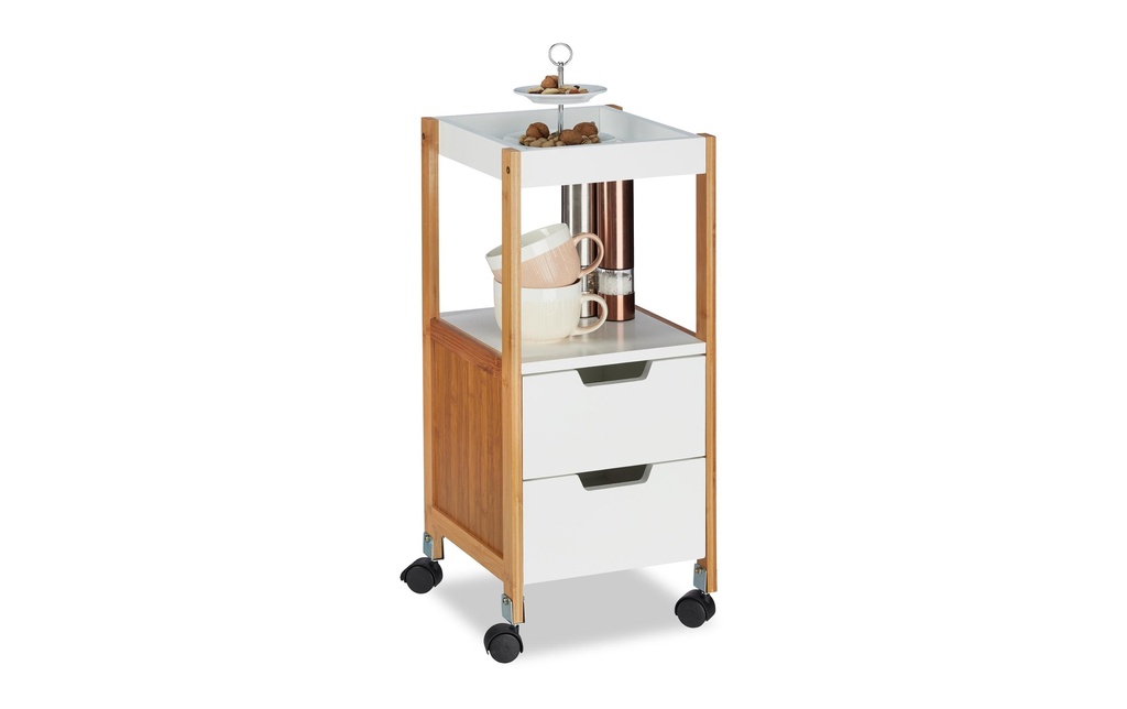 relaxdays Chariot de cuisine 69 x 30 x 30 cm, marron/blanc