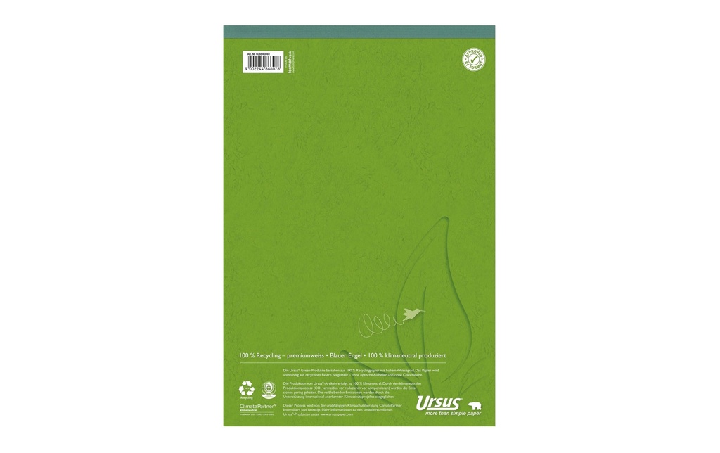 Ursusgreen Bloc-notes Green A4, quadrillé, 100 feuilles, 5 pièces