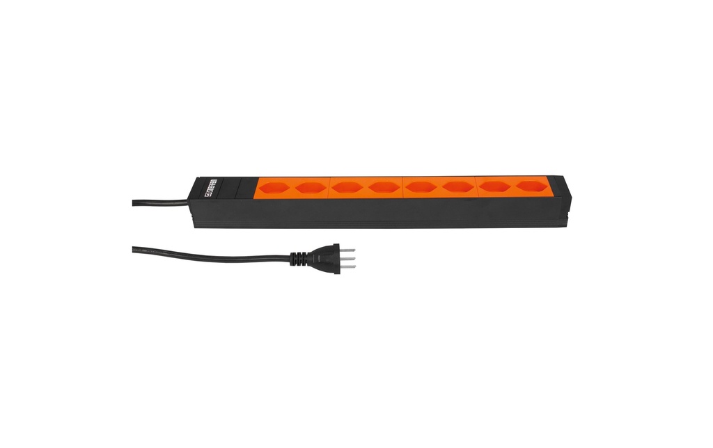 STEFFEN Bloc multiprises 19” Alu Modulaire 8x T23, noir/orange