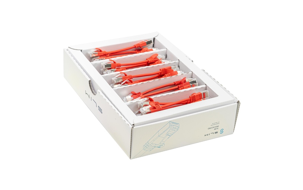 SLIM Câble patch slim RJ-45, Cat 6A, U/FTP, 0.1 m, Rouge, 50-Pack