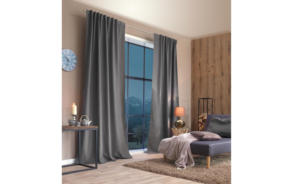 Stotz Decor AG Rideaux opaques avec galons autoplissants Samedan 135 cm x 145 cm, Gris