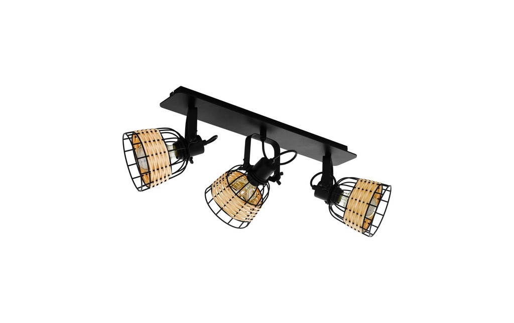 EGLO Leuchten Plafonnier ANWICK 1 3x E27 Noir/Nature
