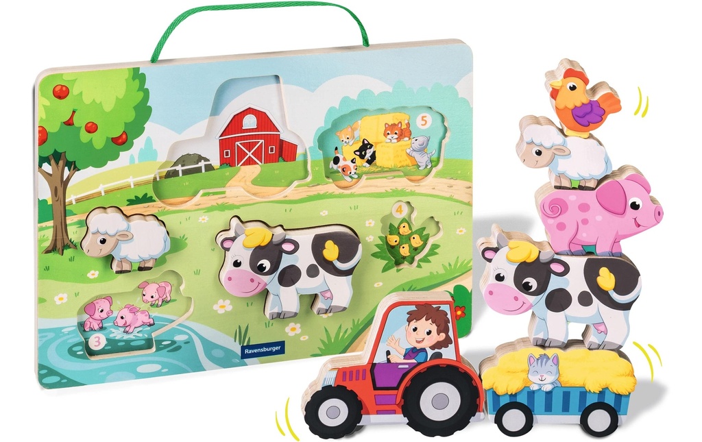 play+ Puzzle magnétique à compter en bois: la ferme