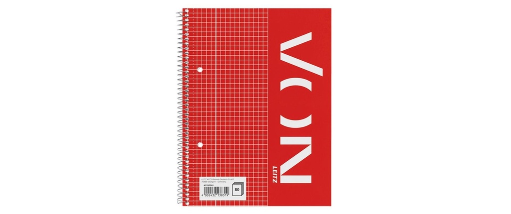 VON Bloc-notes A5 quadrillé, 80 feuilles, rouge, 5 pièces