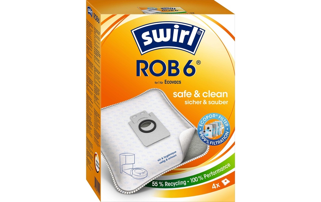 Swirl Sac filtrant pour aspirateur ROB 6 4 pièces