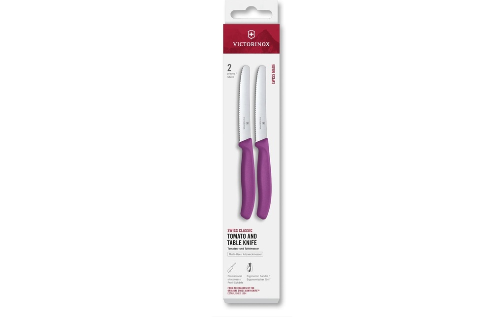 Victorinox Couteau de table Swiss Classic, 11 cm, violet, 2 pièces