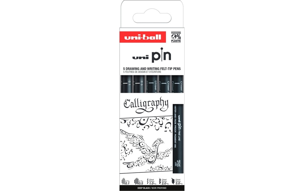 Uni Fineliner La calligraphie, Noir, 5 pièces