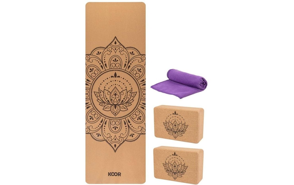 KOOR Kit de yoga 4 pièces, liège